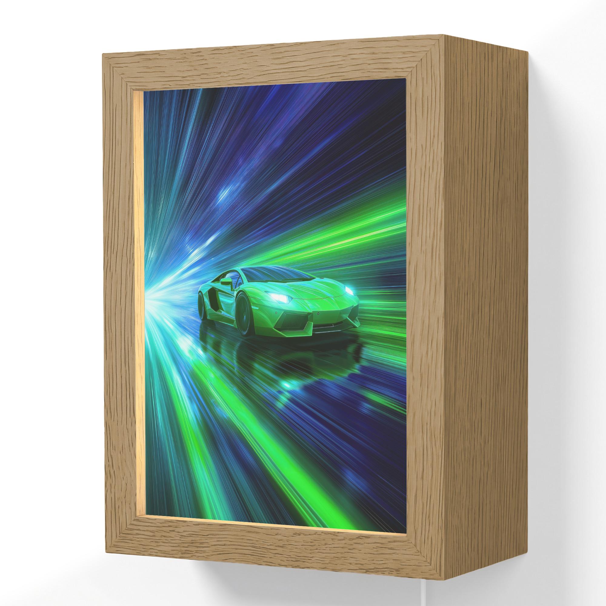 WANDLEUCHTE Geschwindigkeit - Leicht - Sportwagen - Grün 15x20 cm - Grün, Holzwerkstoff (15/20/8cm) - OnlyWow
