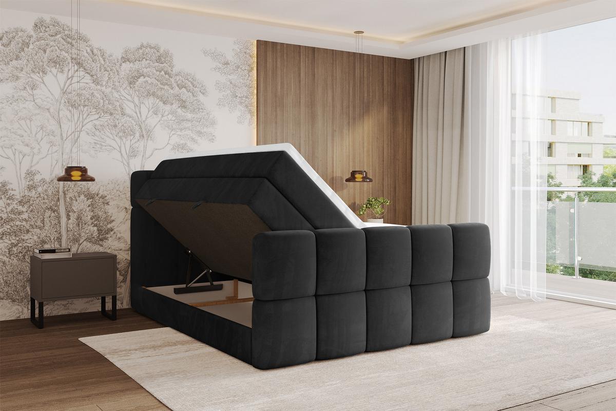 BOXBETT mit Matratze H3/H4 - FAMA-Z KING - 160x200 cm Schwarz Casablanca - Schwarz, Holzwerkstoff (160/200cm) - ALTDECOR