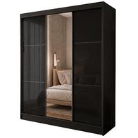SCHWEBETÜRENSCHRANK Viva 180/216/61 Schwarz mit Lacobel-Glas - Schwarz, Holzwerkstoff (180/216/61cm) - Beautysofa