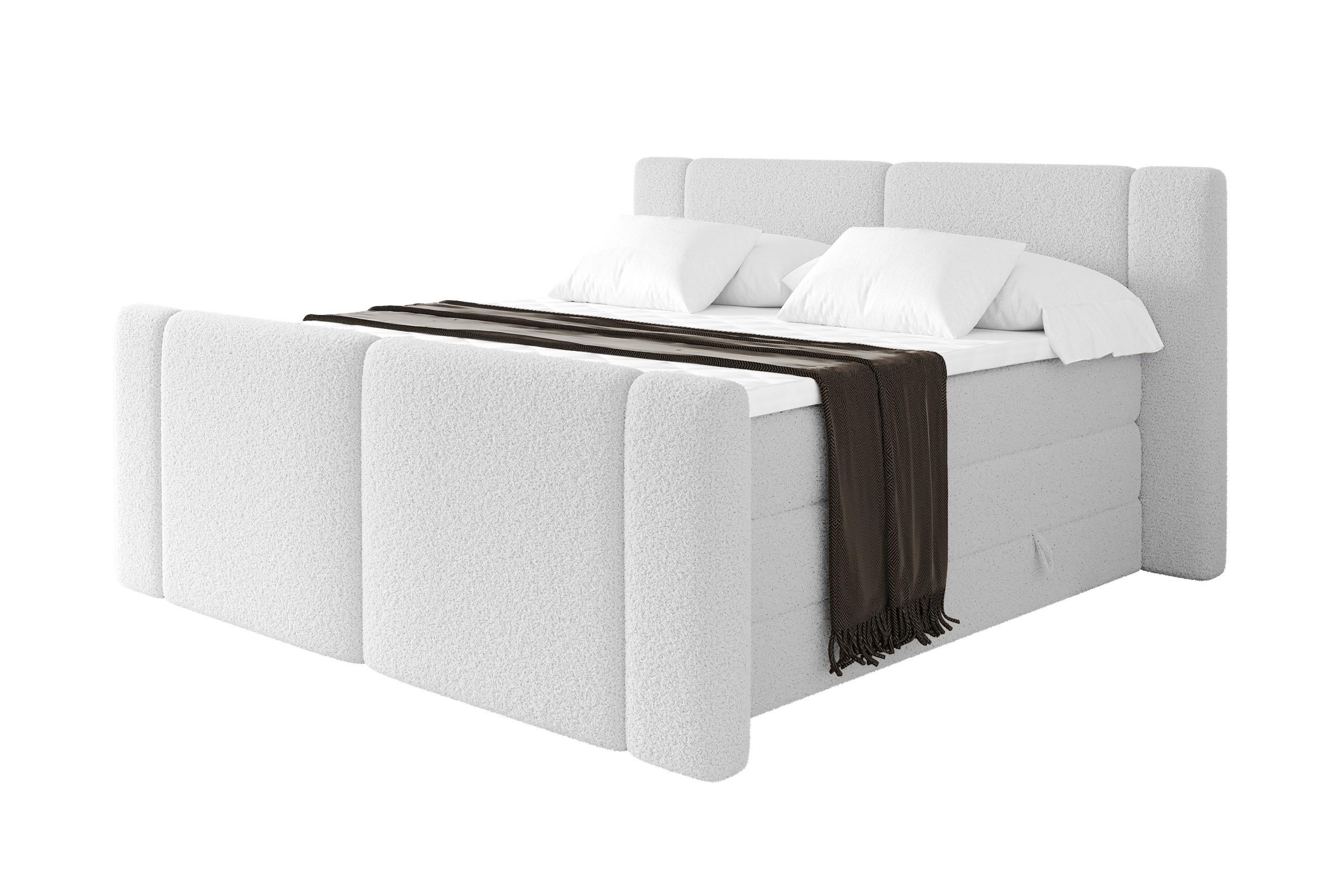 BOXSPRINGBETT mit Matratze H3/H4 - EVON KING Zanozek - 160x200 cm Weiß - Weiß, Holzwerkstoff (160/200cm) - ALTDECOR