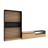 WOHNWAND Wohnzimmer, eiche, schwarz, 310/35/186cm - Eichefarben/Beige, Holzwerkstoff (310/186/35cm) - Skraut Home