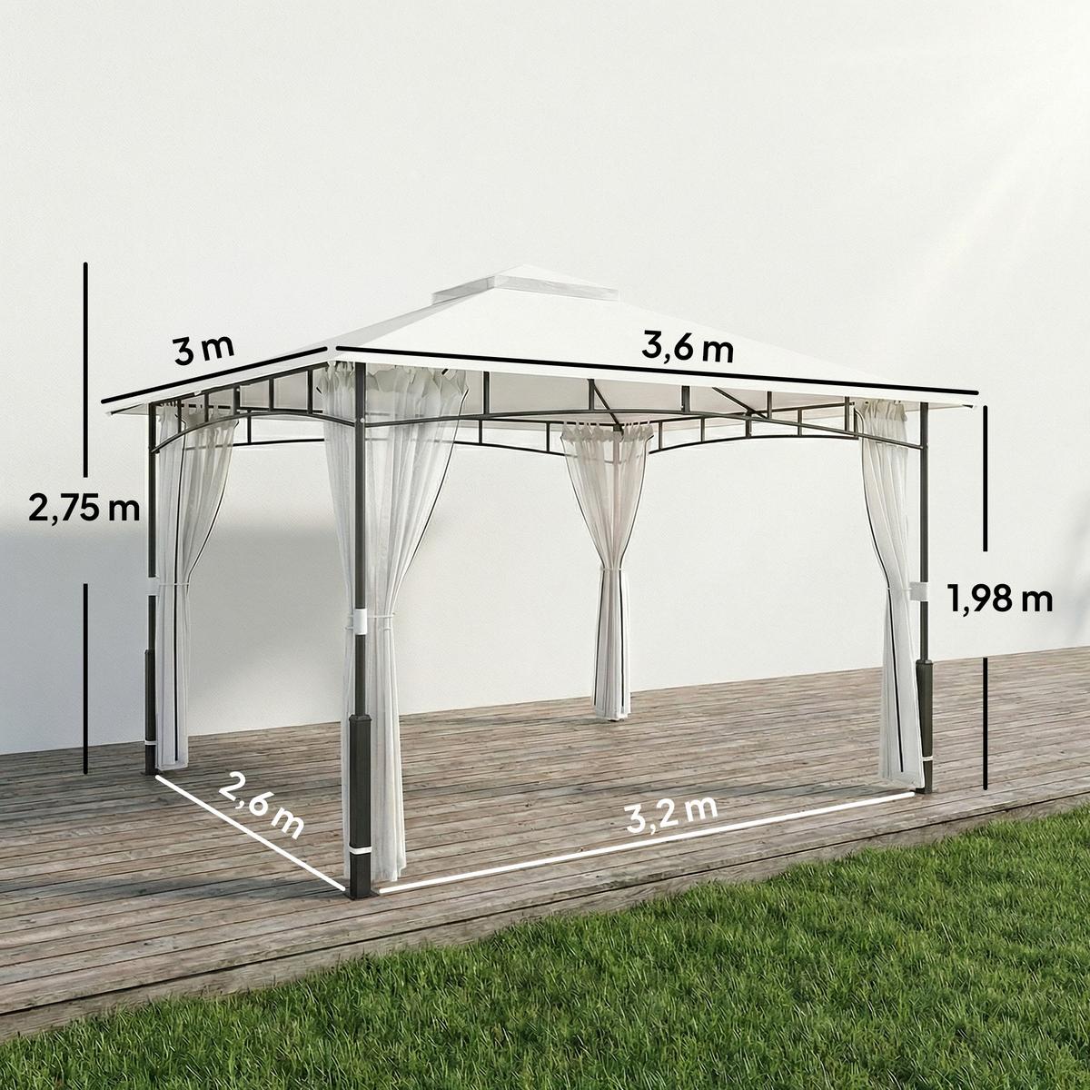 PAVILLON Metall Polyester Schwarz - Schwarz, Textil/Metall (300/275/360cm) - Outsunny