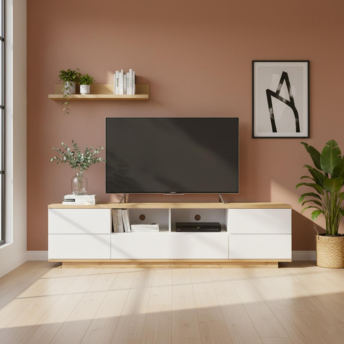 TV-SCHRANK 180 cm in Weiß & Holz-Optik Modernes Color-Block-Design - Honigeiche, Holzwerkstoff (180/46/38cm) - Urban Meuble