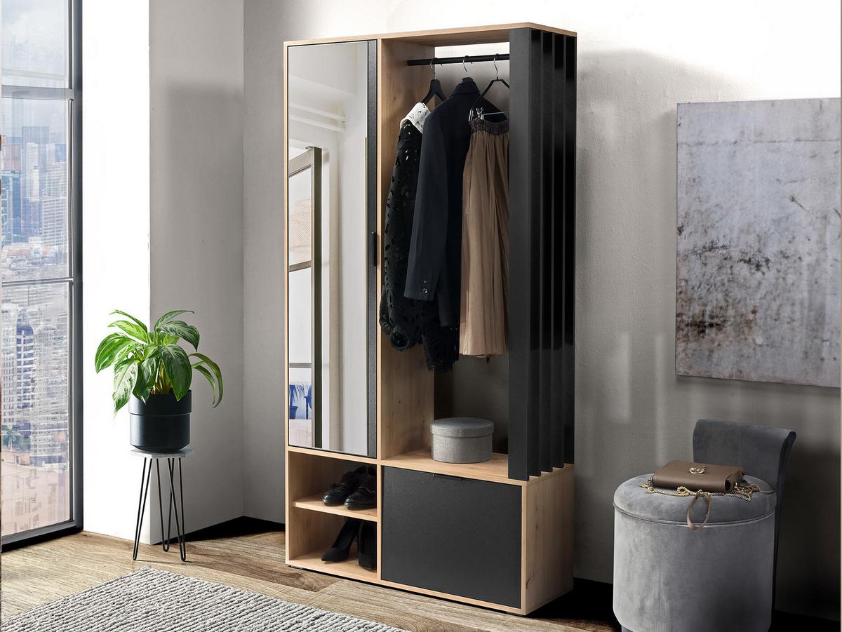 GARDEROBE Milo - Schwarz/Eiche Artisan, Holzwerkstoff/Kunststoff (100/190/33cm) - MIRJAN24