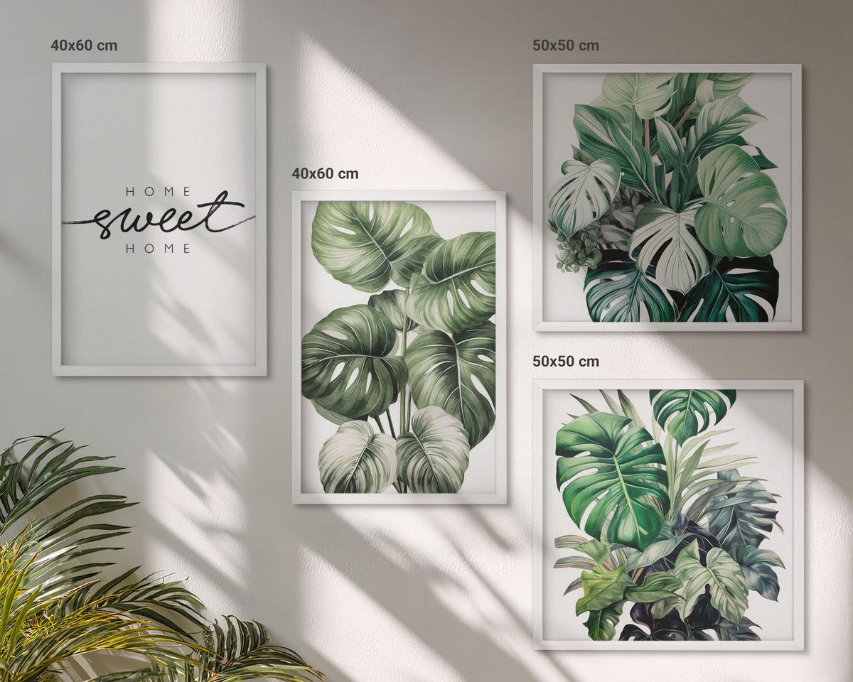 BILDER SET 4er Set - 50x50 cm & 40x60 cm Weißer Rahmen - Sweet Home Green Plants - Weiß, Kunststoff (50/50cm) - TULUP