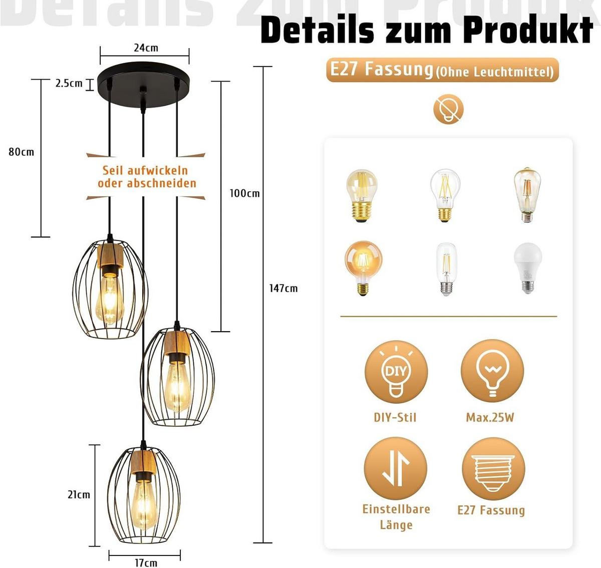 PENDELLEUCHTE BELL Ⅲ 24/17/147 cm - Schwarz, Metall (24/17/147cm) - Nettlife