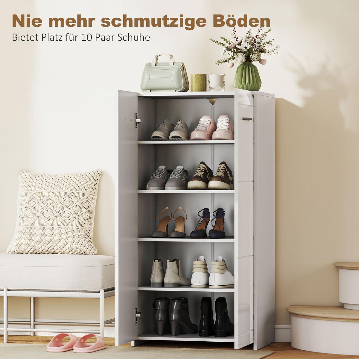 SCHUHSCHRANK Spanplatte Hochglanz-Weiß - Weiß Hochglanz, Holzwerkstoff (36/108/55cm) - HOMCOM
