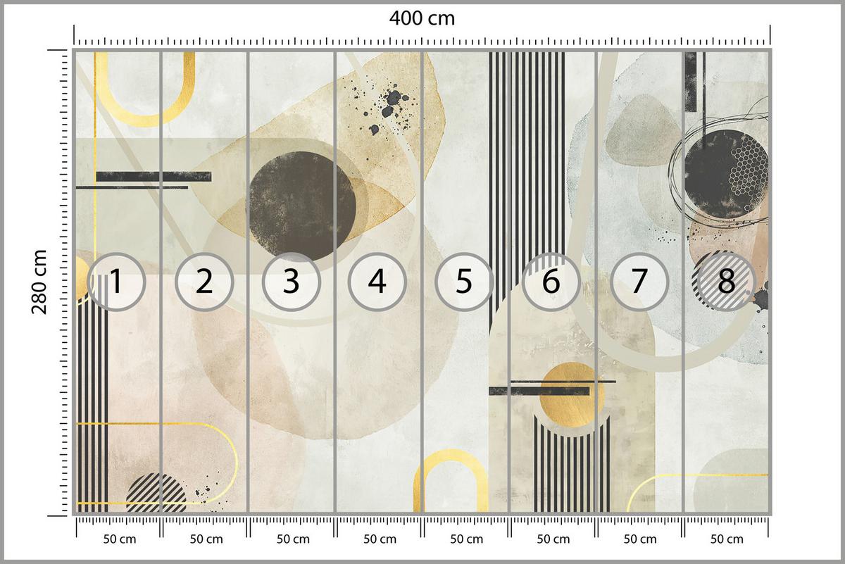 FOTOTAPETE für Wohnzimmer Geometrische Kreise Streifen Glamour 400x280 - Gelb/Beige, Papier (400/280cm) - Muralo