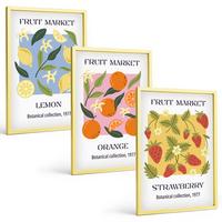 BILDER SET 3er Set - 40x60 cm Goldrahmen - Fruchtposter Zitronen Erdbeeren - Goldfarben, Kunststoff (40/60cm) - TULUP