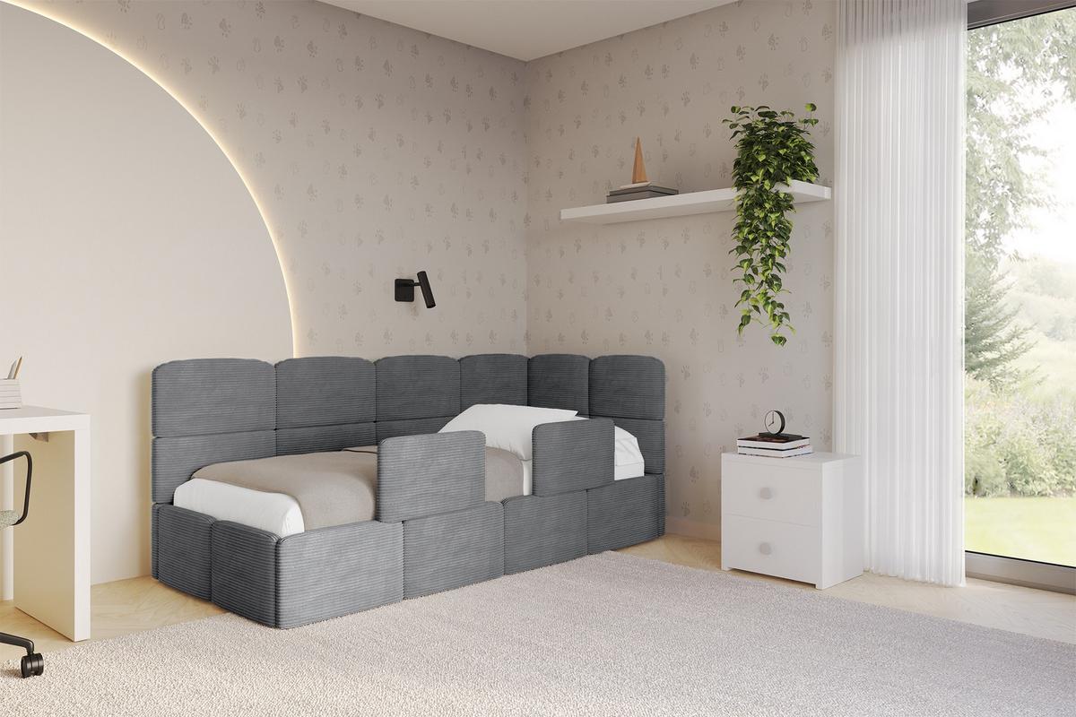 EINZELLBETT Jugendbett mit Bettkasten, Links - KIVY 90x200 Dunkelgrau - Dunkelgrau, Holzwerkstoff/Textil (90/200cm) - ALTDECOR