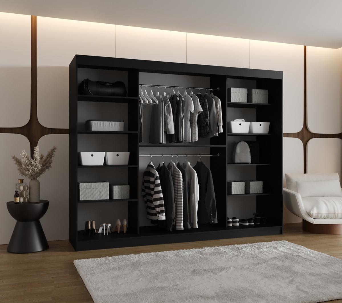 SCHIEBETÜRENSCHRANK mit Spiegel SPOTI 200/250/62 3-türig - Silberfarben/Schwarz, Holz (250/200/62cm) - MÖBEL KRYSPOL