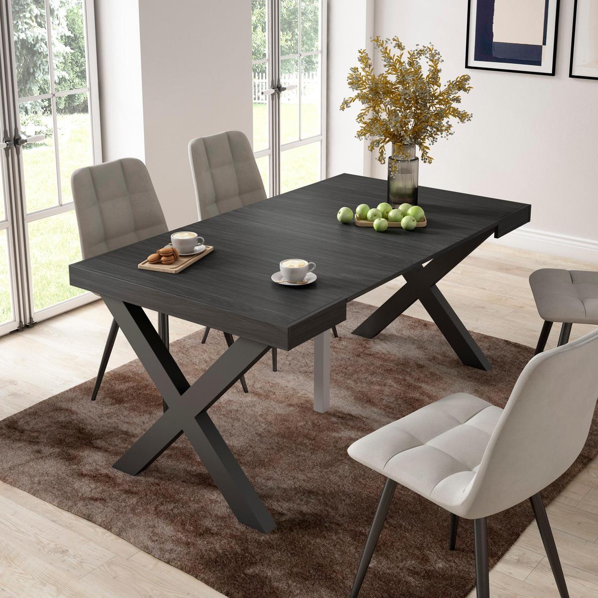 KONSOLENTISCH ausziehbar 58 bis 160cm, für 8 Gäste, schwarz, 90/58/73cm - Schwarz, Holzwerkstoff (90/160/73cm) - Skraut Home