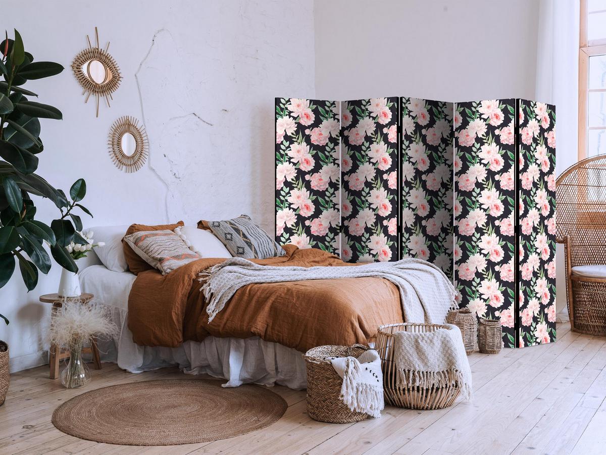 PARAVENT Beidseitig Bedruckter 5-tlg 225x172 cm Pfingstrosen Blumen - Multicolor, Holz/Textil (225/172/3cm) - Muralo