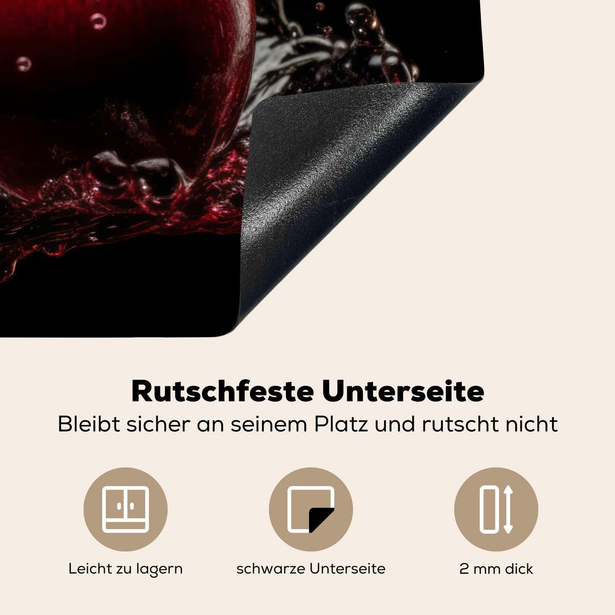 HERDABDECKPLATTE Kirsche - Rot - Frucht - Wasser - Schwarz Ceranfeldabdeckung 80x52 cm - Kirschrot, Kunststoff (80/52/0.2cm) - MuchoWow
