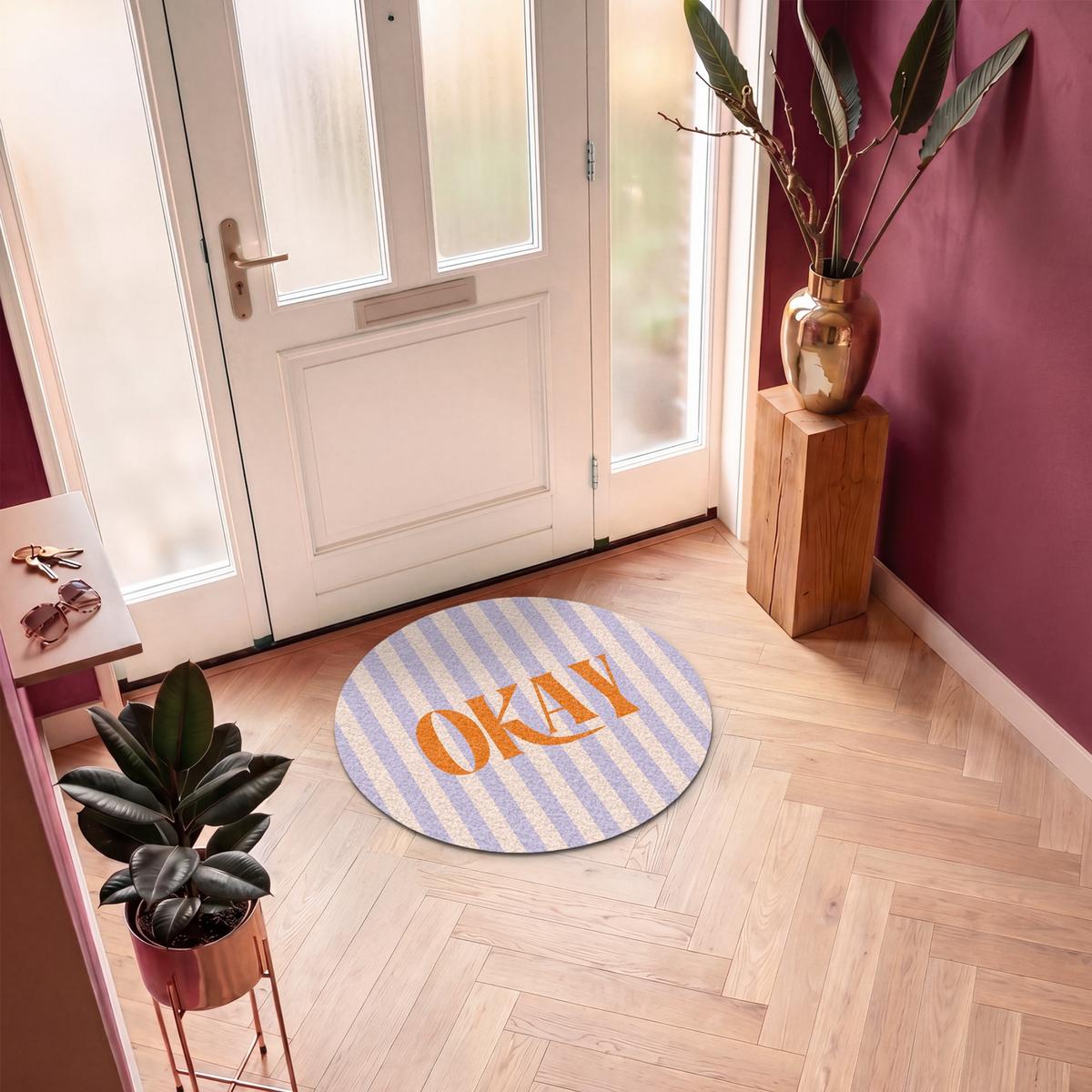 FUSSMATTE Lila – Orange – Streifen – Okay 90x90 cm - Flieder, Kunststoff (90/0.4cm) - MuchoWow