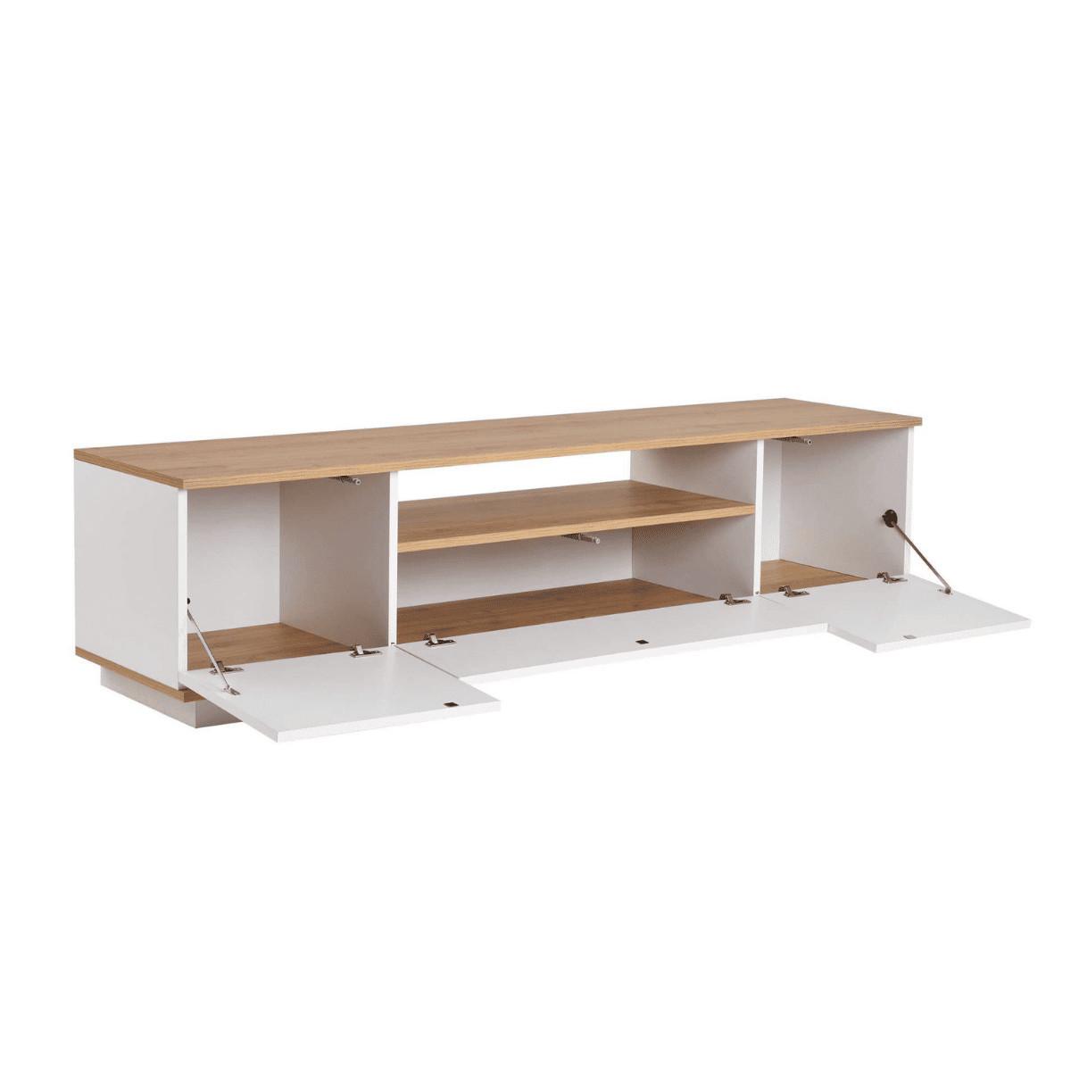 TV furniture with 3 folding doors and 1 niche, L180 cm - Weiß, Holzwerkstoff (44.5/44.6/12cm) - Calicosy