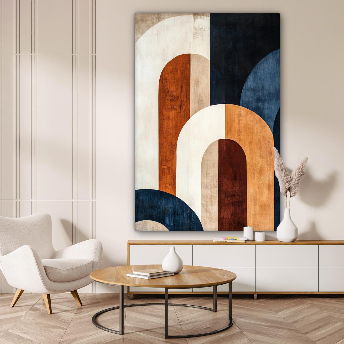 LEINWANDBILD Abstrakt - Formen - Dunkelblau Deko Groß 90x140 cm - Cognac, Textil (90/140cm) - MuchoWow