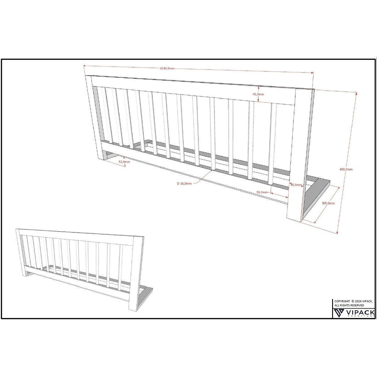 TAGESBETT Kelci 90x200 Bettschublade Rand Rausfallschutz Buche massiv - Buchefarben, Holz (90/200cm) - 58aufmkessel