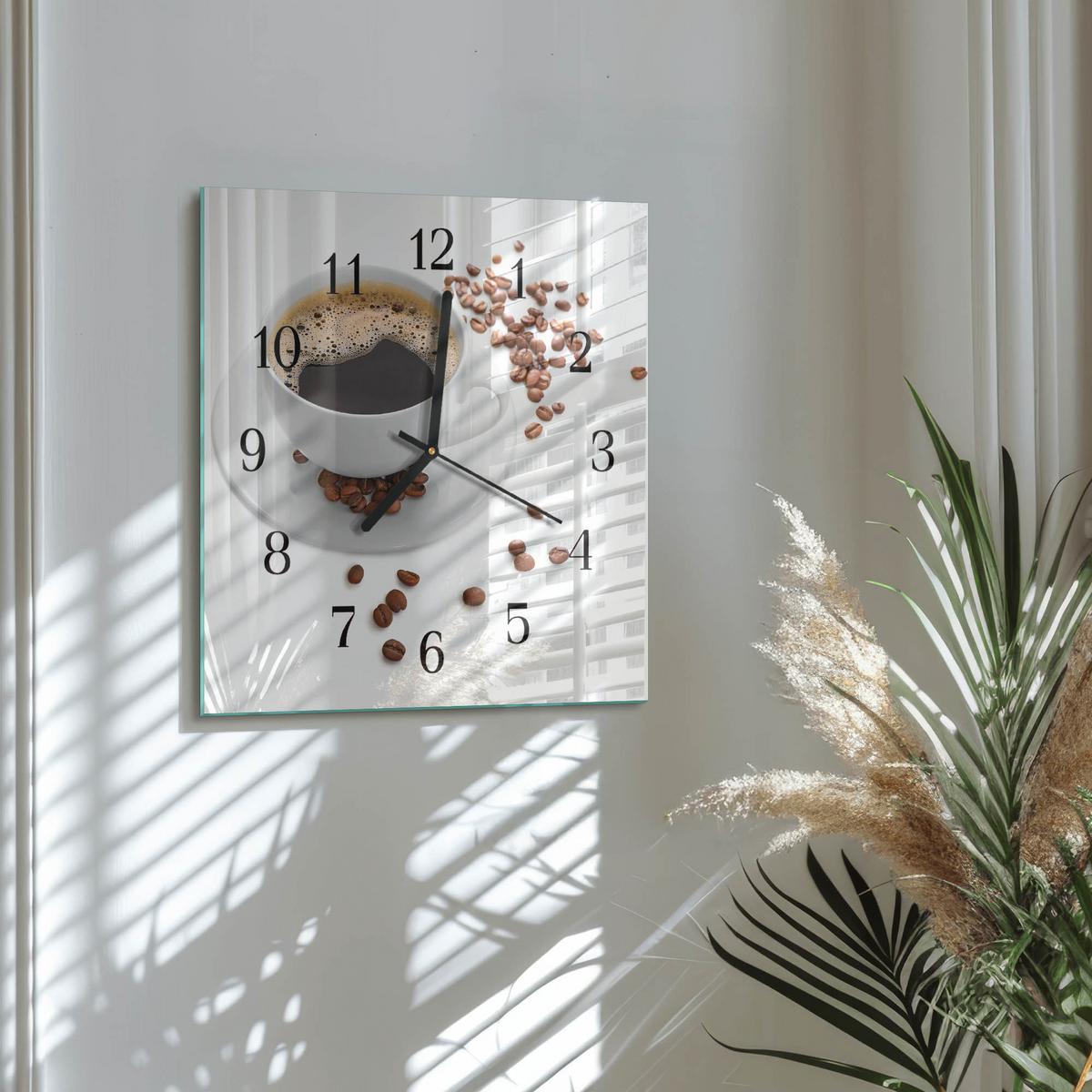 WANDUHR aus Glas 30x30 cm - Kaffee - Weiß, Glas (30/30/0.4cm) - TULUP