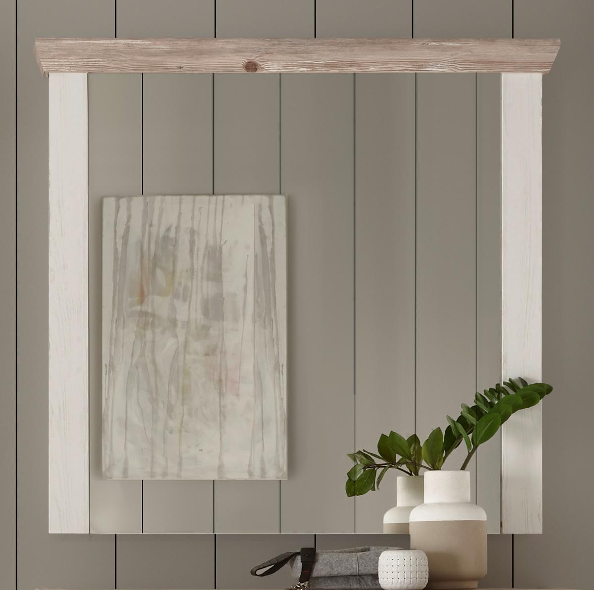 GARDEROBENSPIEGEL Pinie weiß, Oslo Pinie Landhaus, Spiegel, 107 x 110 cm - Weiß/Pinienfarben, Holzwerkstoff (107/110/8cm) - Furn.Design
