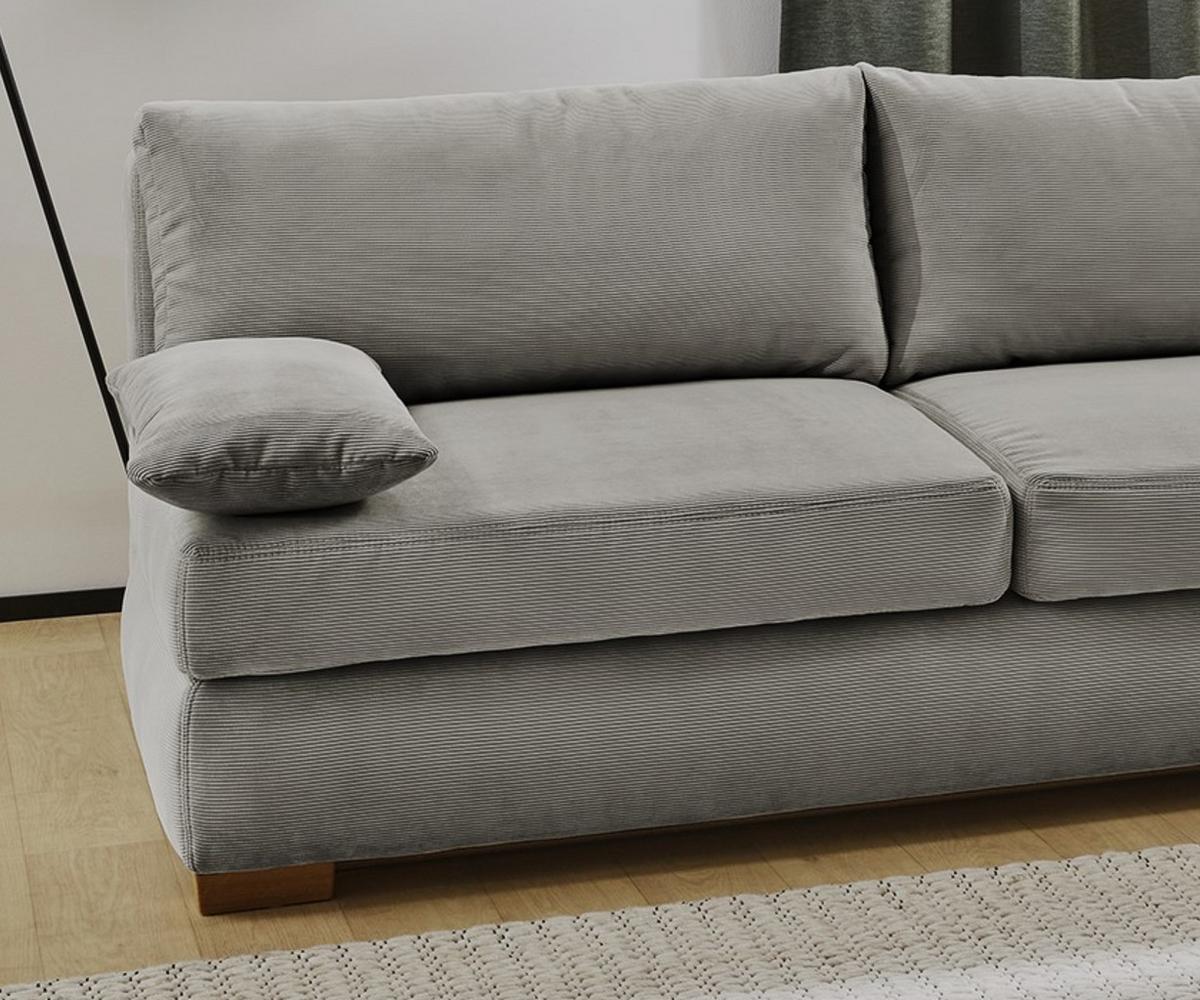 DAUER-SCHLAFSOFA Federkern Topper Bettkasten B201/T110/H88 cm, Liegefläche 160x200 cm, Feincord Hellgrau / 15152 - Wildeiche/Eiche Bianco, Holz/Textil (201/88/110cm) - luma-home