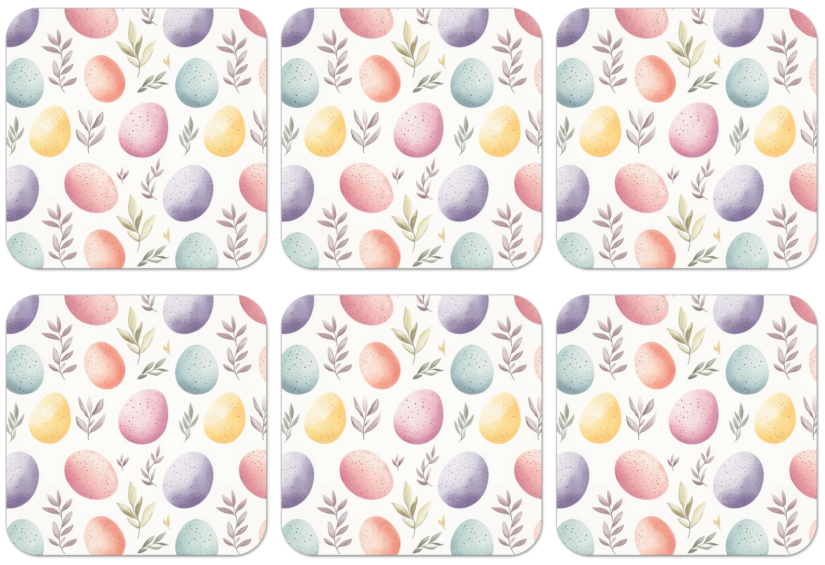GLASUNTERSETZER 6er-Set Eier - Bunt - Muster Zubehör für Getränke 10x10 cm - Weiß, Naturmaterialien (10/0.2cm) - MuchoWow