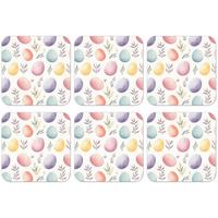 GLASUNTERSETZER 6er-Set Eier - Bunt - Muster Zubehör für Getränke 10x10 cm - Weiß, Naturmaterialien (10/0.2cm) - MuchoWow