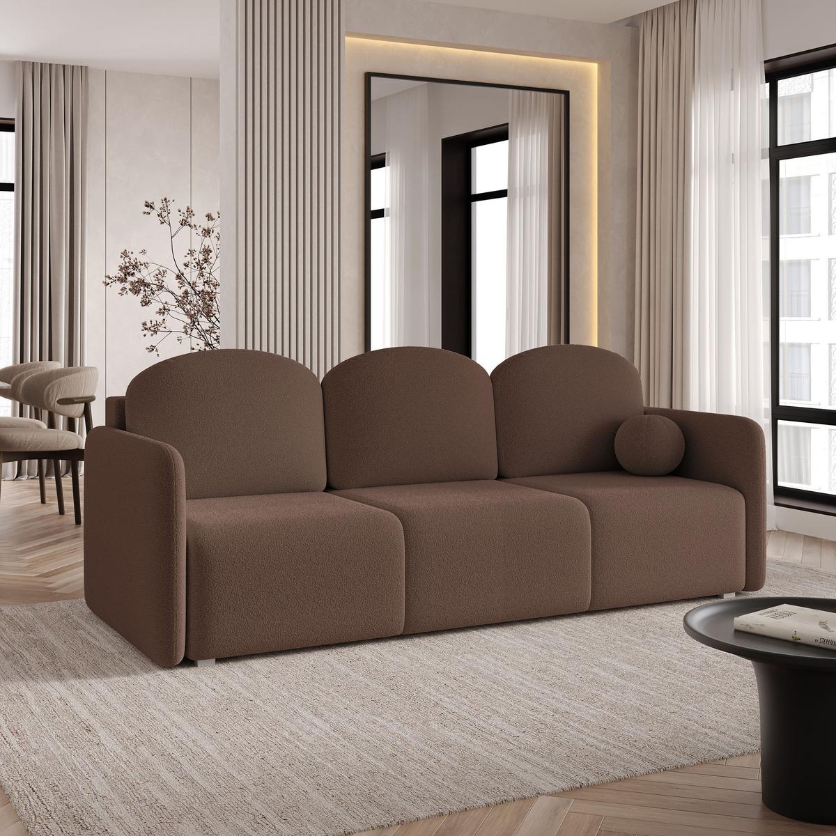 BETTSOFA SUVI III Q Braun Bucle-Stoff mit Schlaffunktion - Dunkelbraun, Textil (220/85/90cm) - MASSENO