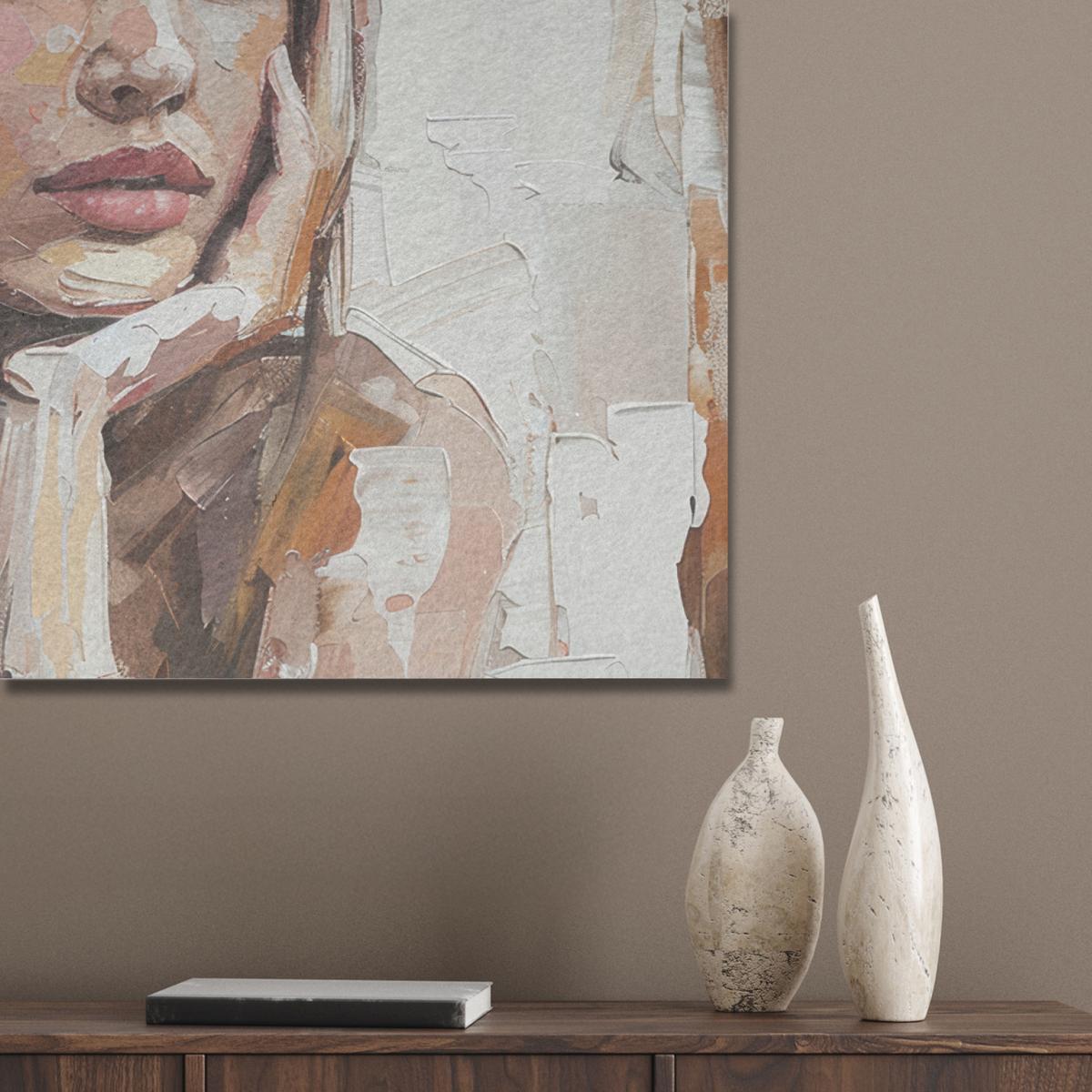AKUSTIKBILD Frau - Lackierung - Porträt - Modern Gemälde 80x60 cm - Altrosa, Kunststoff (80/60/0.9cm) - MuchoWow