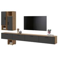 WOHNWAND grau, Eiche Artisan 300 cm, Wohnkombination hängend / stehend - Schwarz/Eiche Artisan, Holzwerkstoff/Kunststoff (300/178/34cm) - Inn.Furn