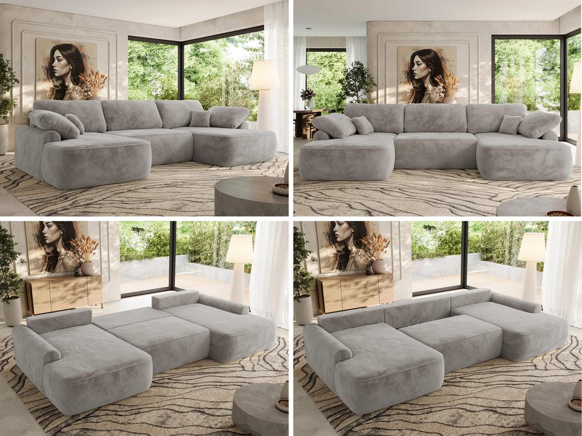 WOHNLANDSCHAFT CUBO U Hellgrau Plüsch - Hellgrau/Schwarz, Kunststoff/Textil (370/100/187cm) - MKS
