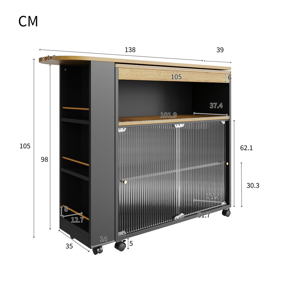 BARTISCH ausziehbar mit led & rollen - Schwarz, Holzwerkstoff (39/138/105cm) - Urban Meuble