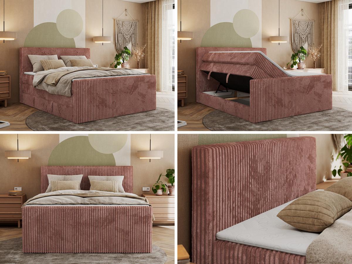 BOXSPRINGBETT TILIANO KING DUO 180/200 - Rosa Cord - H3 - Rosa, Textil (180/200cm) - MKS