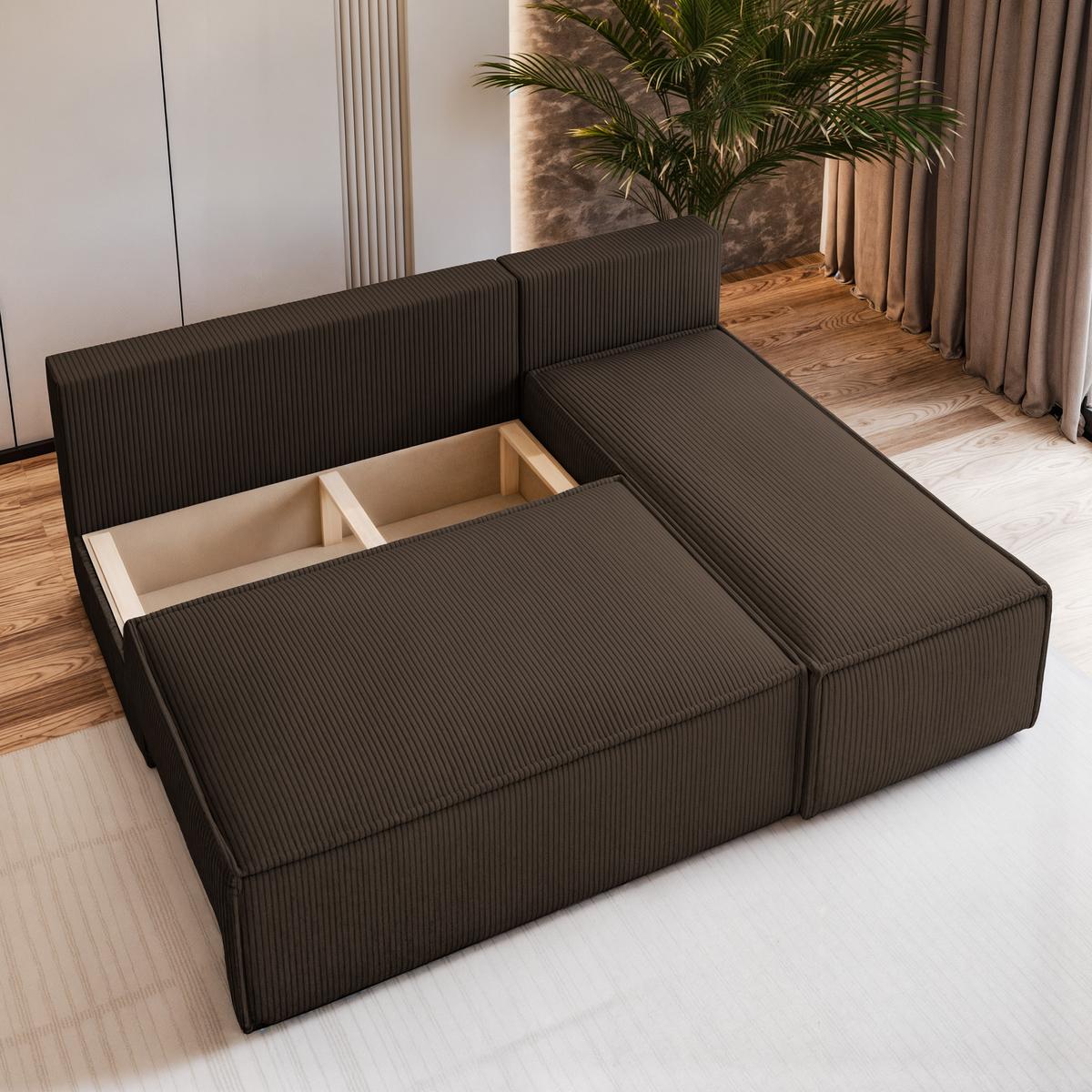 ECKSOFA BRISO P Braun Kordstoff mit Schlaffunktion - Braun/Grau, Holz/Kunststoff (200/140cm) - MASSENO