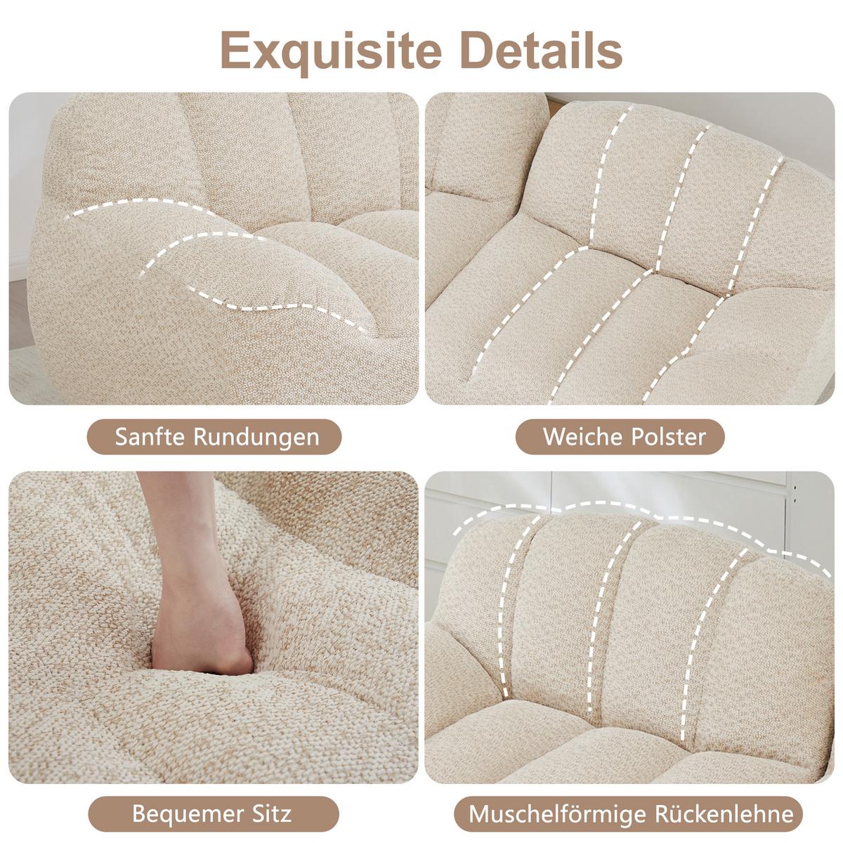 ECKSOFA aus granuliertem Fleece, frameless Lounge-Design ohne Montage - Creme, Textil (210/165cm) - Urban Meuble