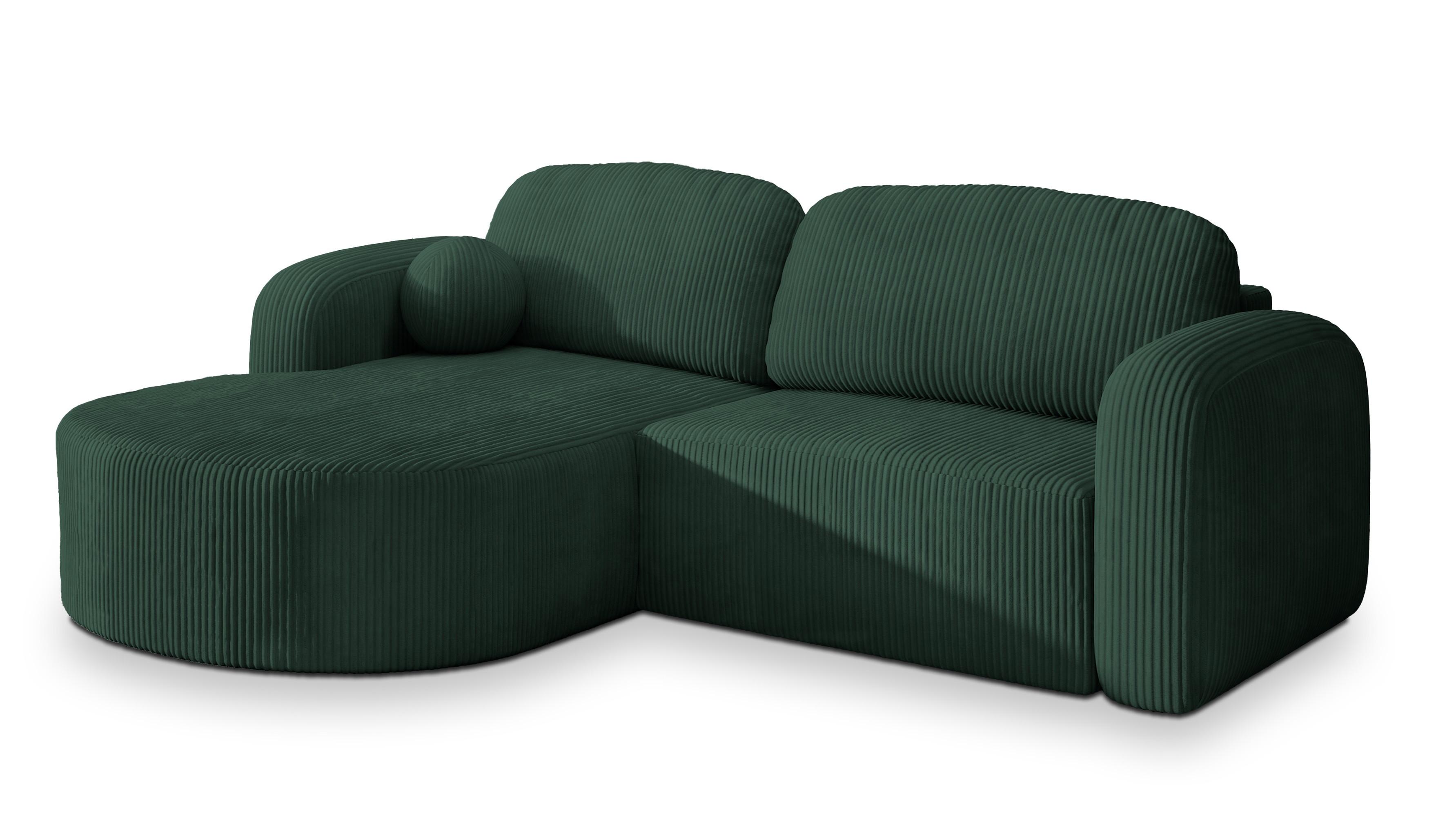 ECKSOFA AMILIA P L-S Grün Kordstoff mit Schlaffunktion - Grün, Holz (263/174cm) - MASSENO