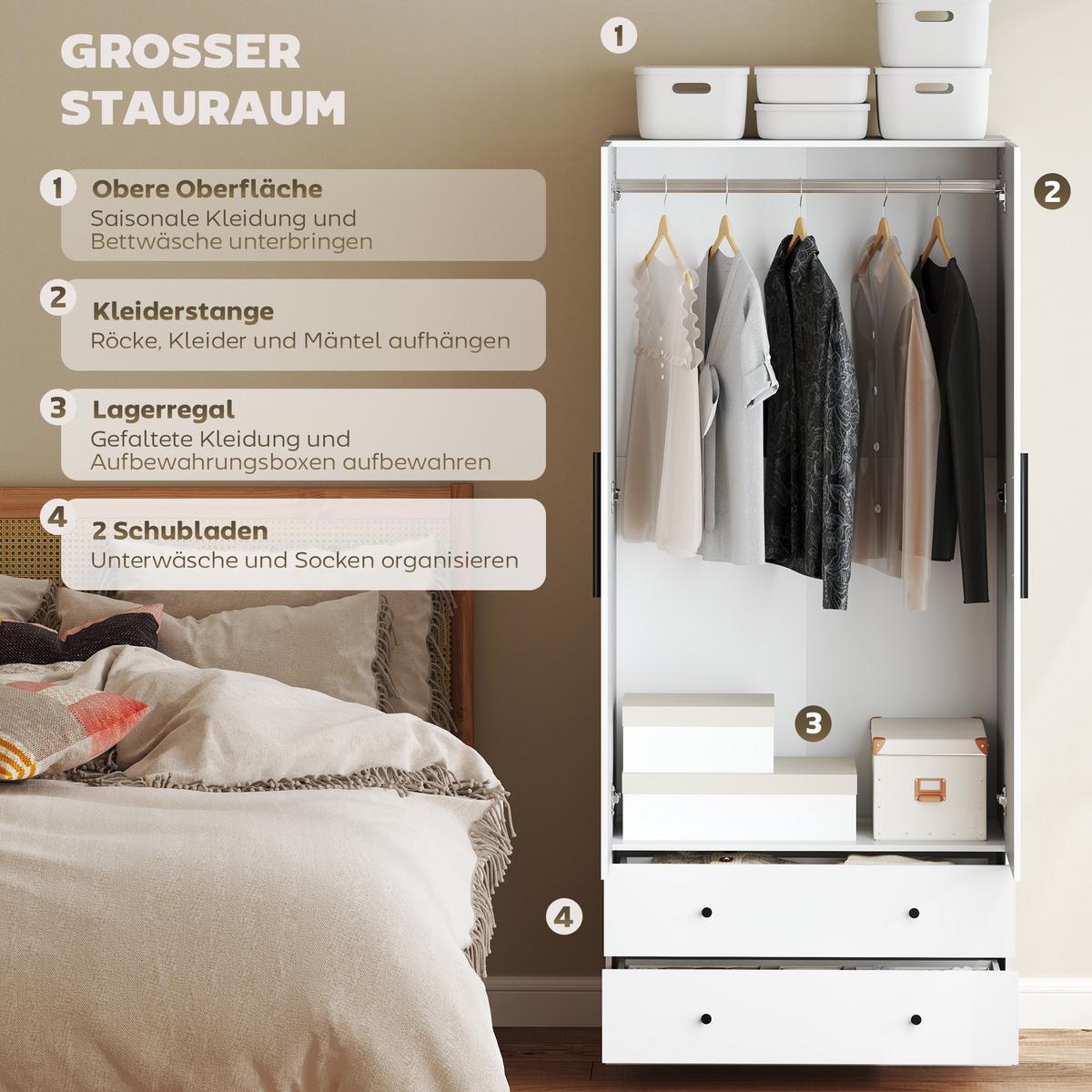 KLEIDERSCHRANK MDF Weiß - Weiß, Holzwerkstoff (43/180/79cm) - HOMCOM