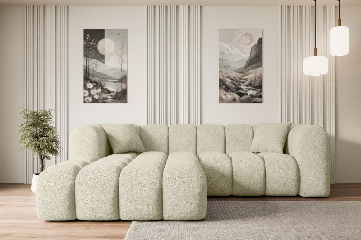 ECKSOFA Ottomane Links OLEA-L1 - 231x173x74 cm Beige - Creme/Schwarz, Holzwerkstoff/Kunststoff (190/242cm) - ALTDECOR