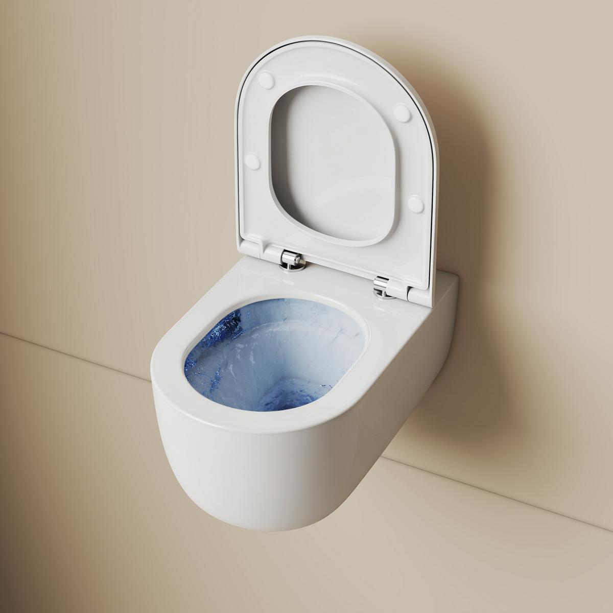 WAND-WC Set 55,5 x 36,5 cm inkl. WC-Sitz mit Absenkautomatik weiß glänzend - Weiß, Keramik (36.5/36/55.5cm) - EMKE