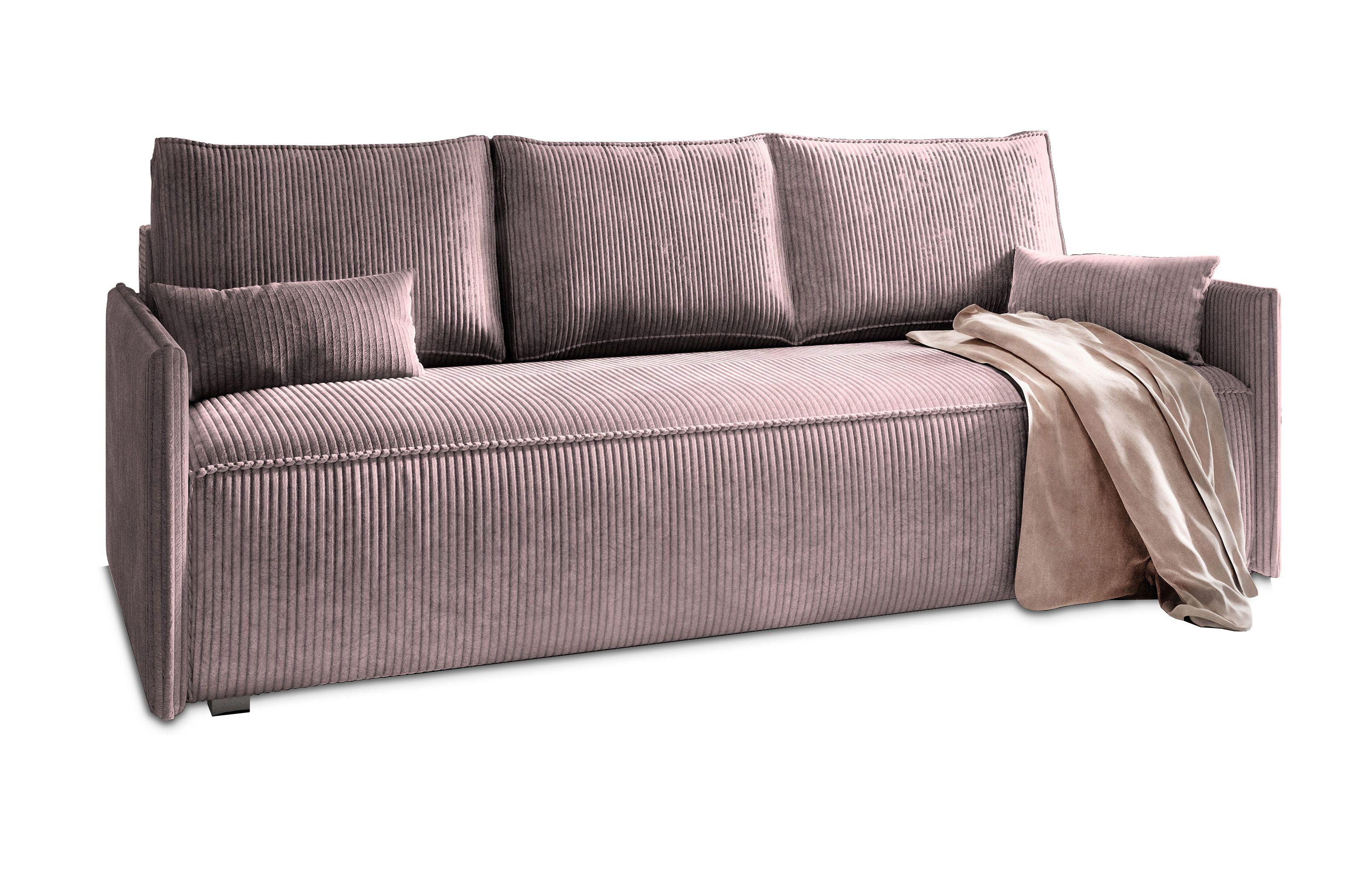 BETTSOFA MESTOR Lila Kordstoff mit Schlaffunktion - Lila, Textil (206/83/87cm) - MASSENO