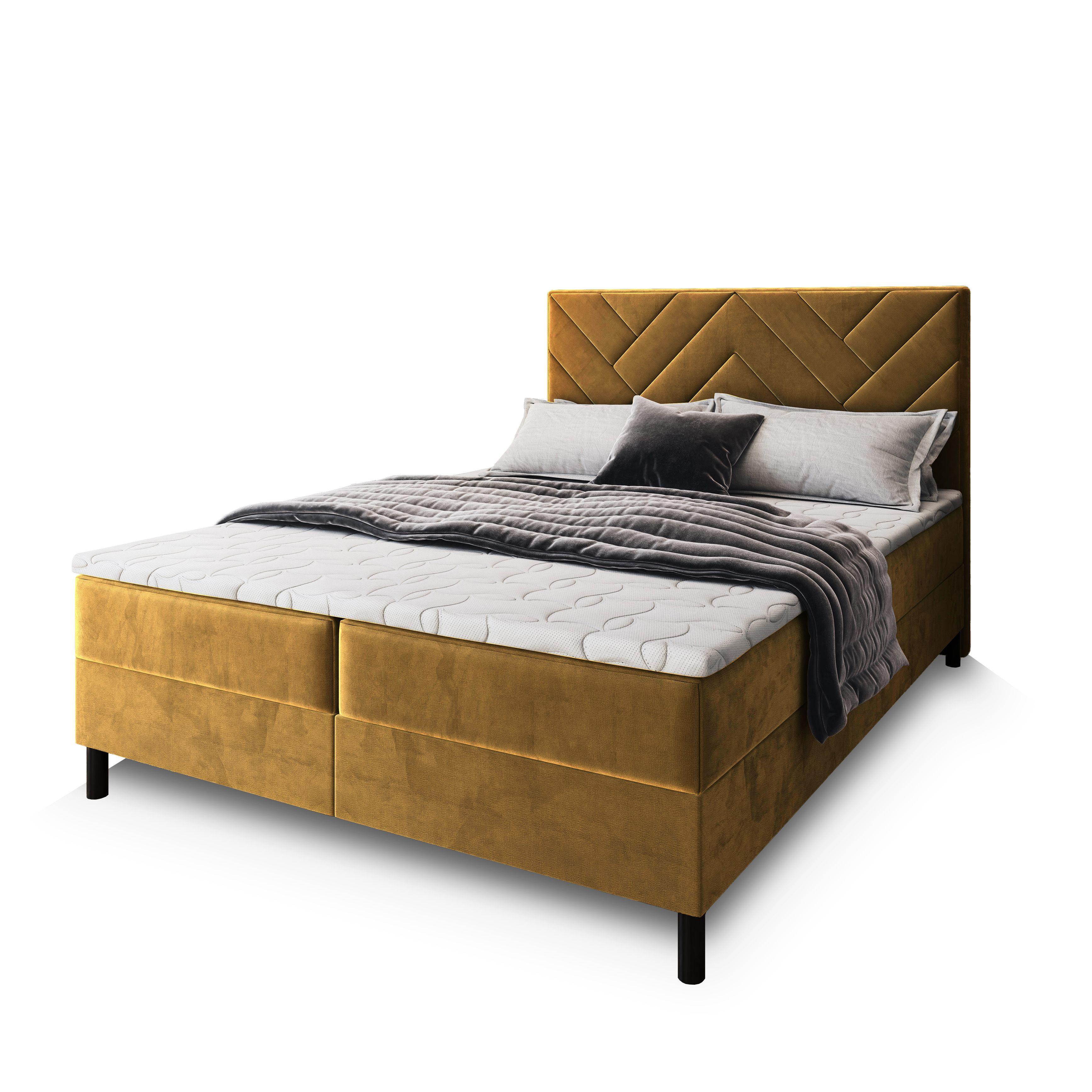 BOXBETT ROKIS 140x200 cm mit Matratze und Topper - Gelb - Gelb, Holz (140/200cm) - MASSENO