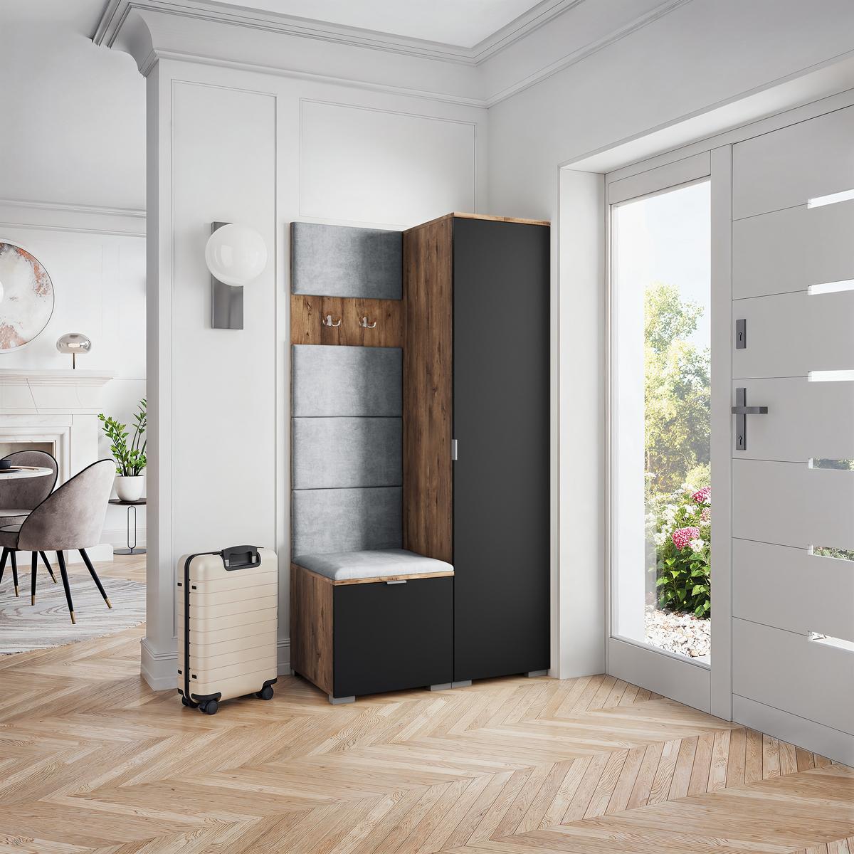 GARDEROBENSCHRANK LORI 95/181/51 cm Modern Eichefarben - Eichefarben/Hellgrau, Holzwerkstoff (95/181/51cm) - MASSENO