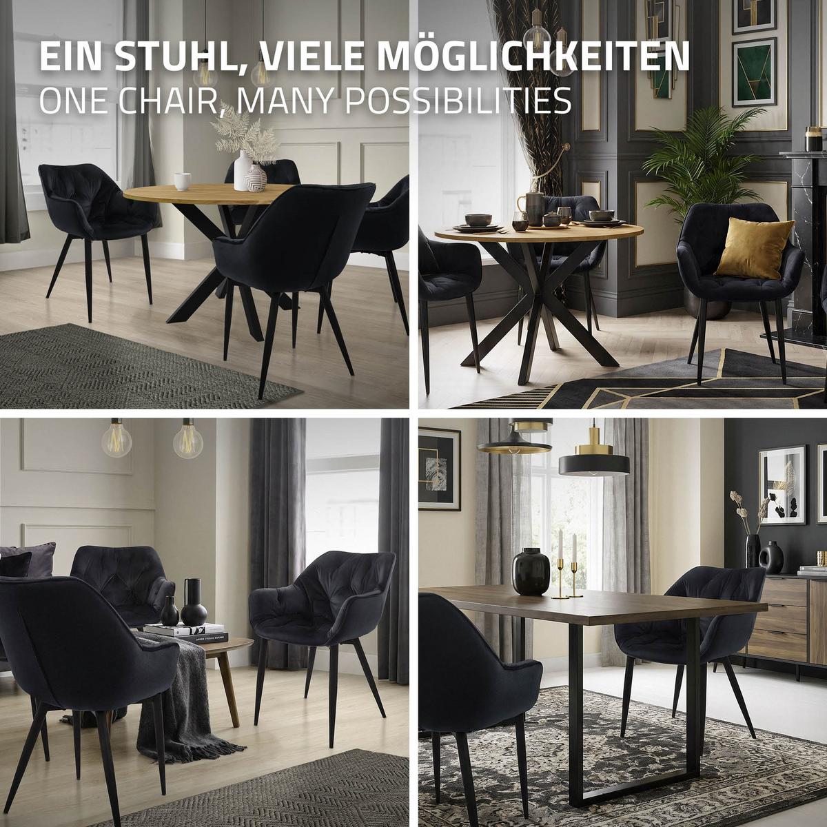 ESSZIMMERSTÜHLE 4er Set Anthrazit Samt - Schwarz, Metall (67/83/59cm) - ML-DESIGN