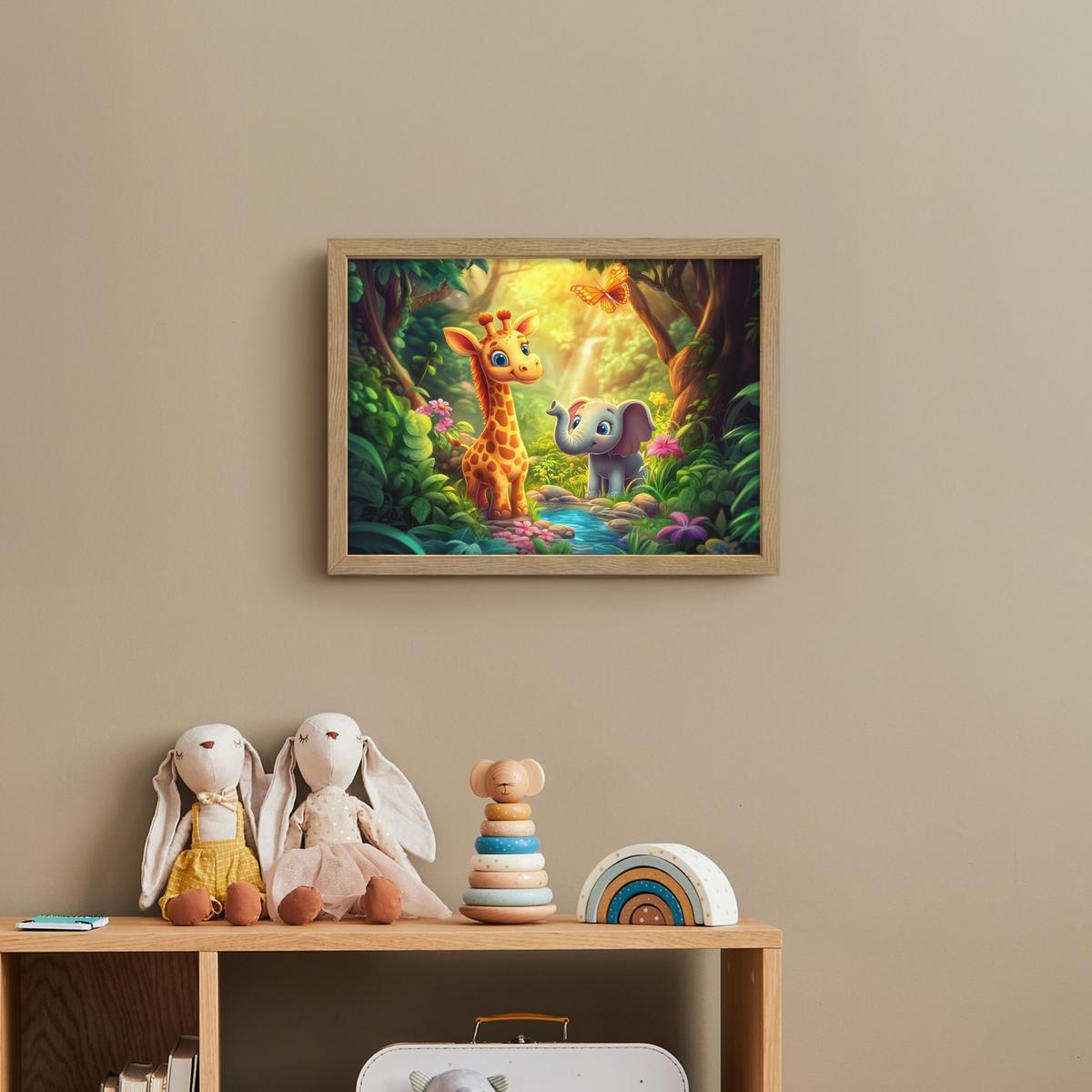 WANDLEUCHTE MIT AKKU Giraffe - Elefant - Blumen - Dschungel 40x30 cm - Grün, Holzwerkstoff (40/30/8cm) - OnlyWow