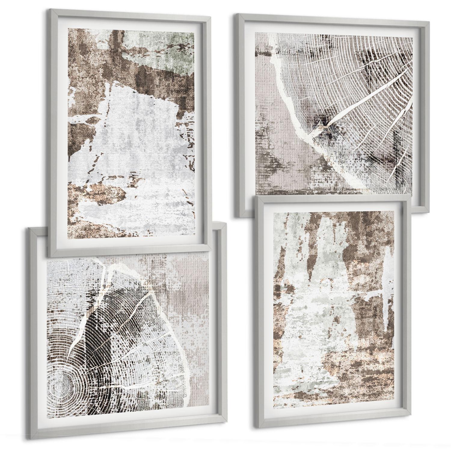 BILDER SET 4er Set - 50x50 cm & 40x60 cm Silberner Rahmen - Abstrakte Muster, weiß, braun - Silberfarben, Kunststoff (50/50cm) - TULUP
