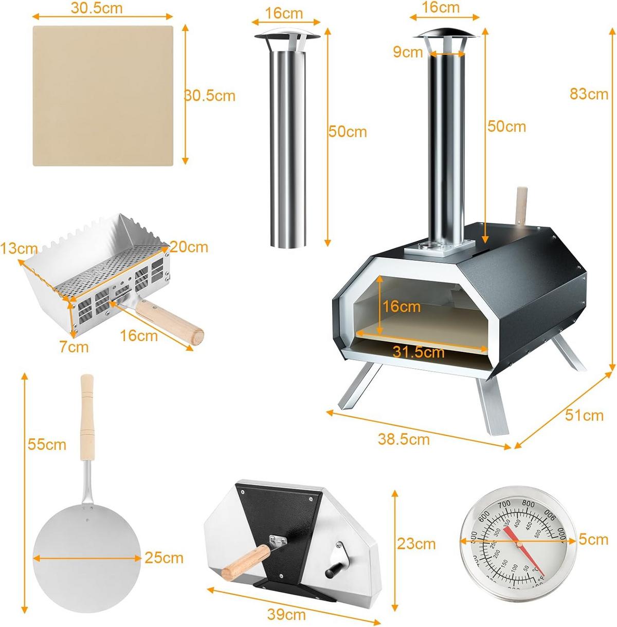 PIZZAOFEN Schwarz - Multicolor, Metall (51/83/38.5cm) - COSTWAY