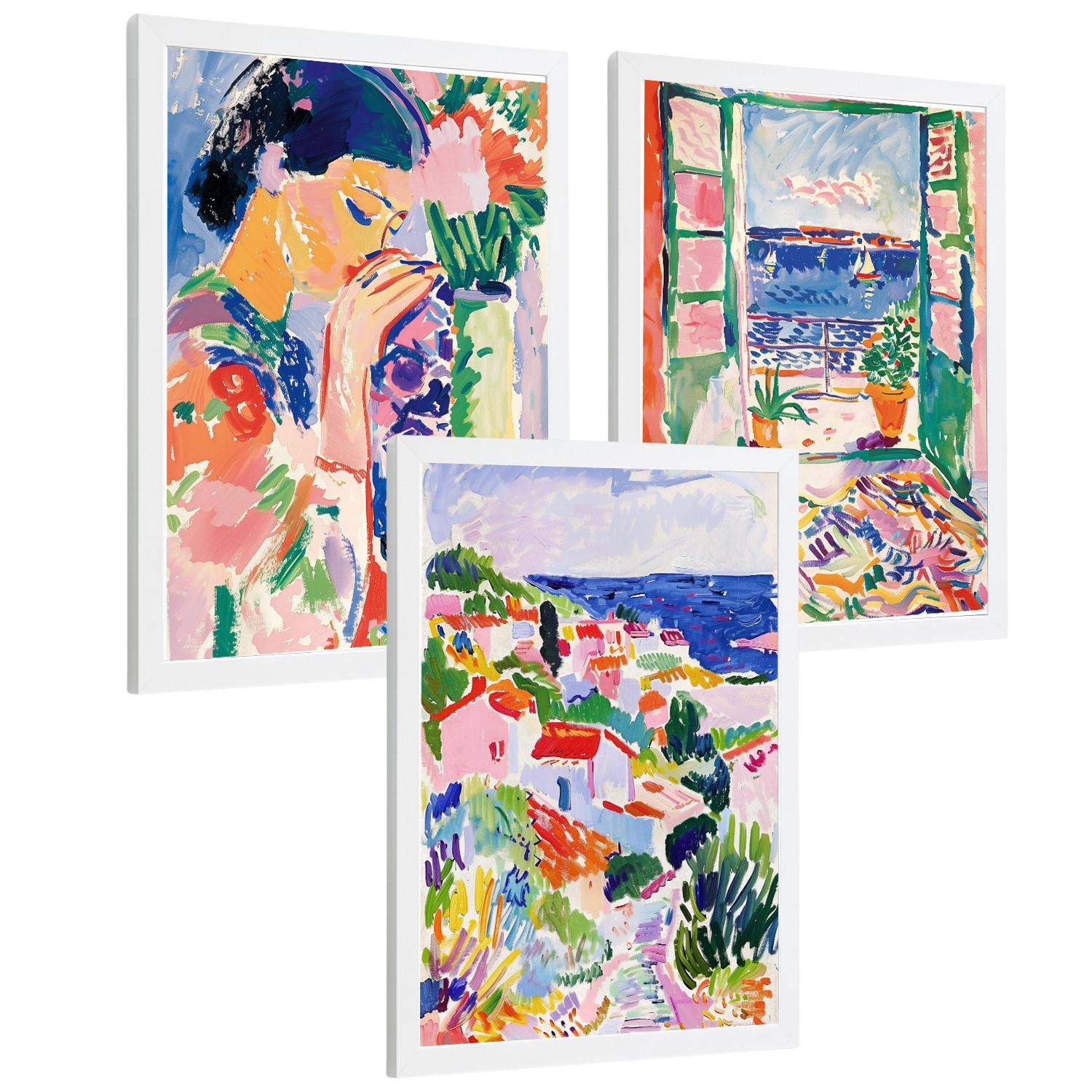POSTER 3er Bilder-Set Wandbilder Maritim Blau modern Wohnzimmer Deko, Schlafzimmer, Küche, Badezimmer Weißer Rahmen A4 - Weiß, Papier (29.7/1/21cm) - Nacnic