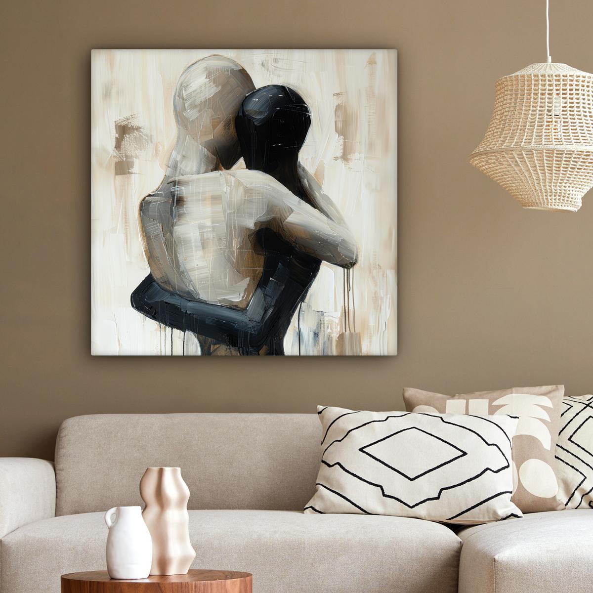 LEINWANDBILD Abstrakt - Liebe - Schwarz und weiß - Modern Deko Groß 90x90 cm - Schwarz, Textil (90/90cm) - MuchoWow