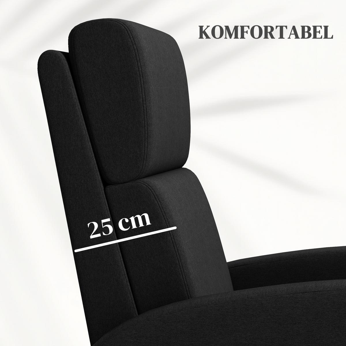 RELAXSESSEL, Fernsehsessel mit Liegefunktion, mit verstellbarer Rückenlehne, Fußteil, Schwarz - Schwarz, Textil (64/102/86cm) - HOMCOM