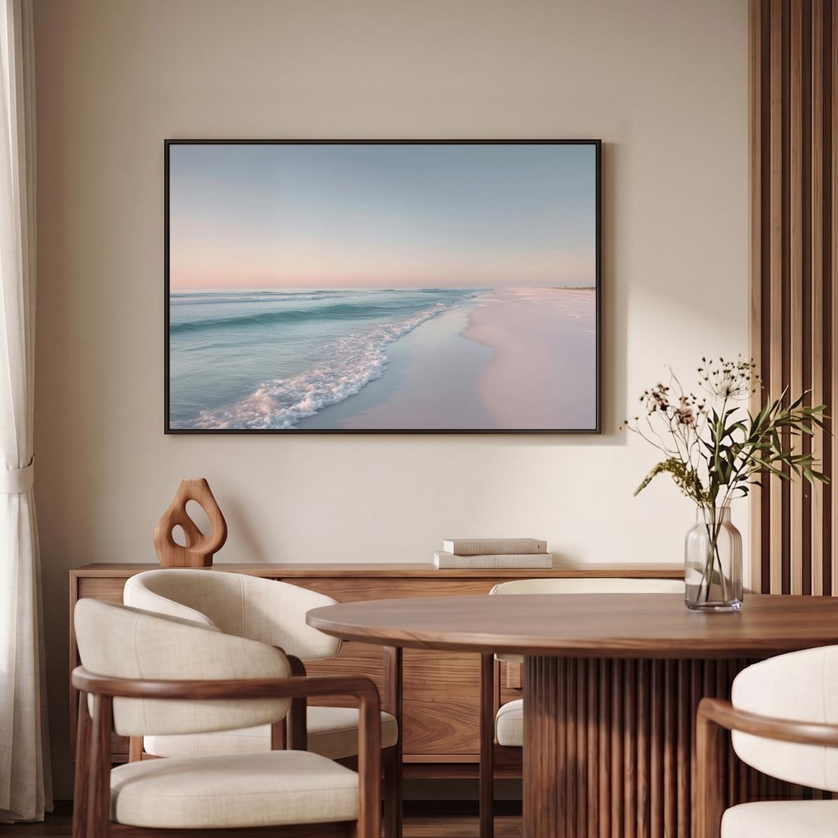 LEINWAND Bilder mit Rahmen - Küstenlinie - Pastell - Wasser - 90x60 - Pastellblau, Textil (90/60cm) - MuchoWow